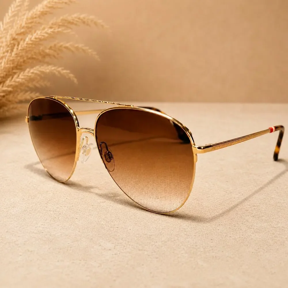 Burberry BE3113 Ferry Gold Aviator Sunglasses Brown Gradient Lenses
